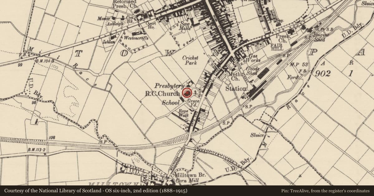 Ordnance Survey six-inch map, 2nd edition (1888–1915) covering the location of Our Lady And St. Patrick R C CHURCH, Causeway Coast and Glens, with a pin at the register's coordinates