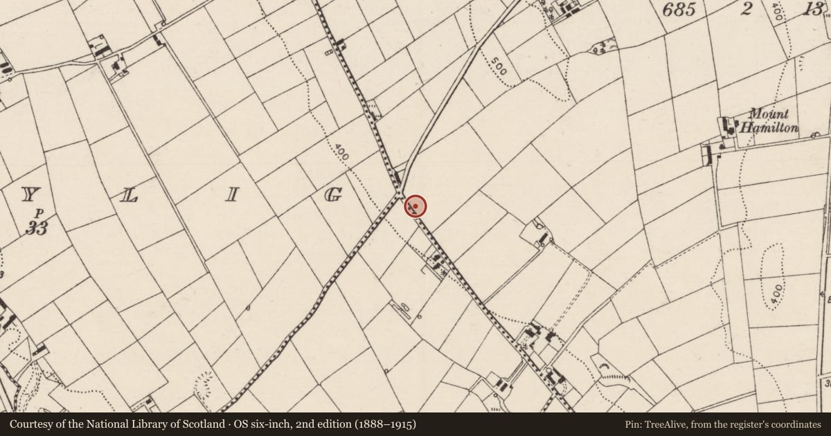 Ordnance Survey six-inch map, 2nd edition (1888–1915) covering the location of K6 Telephone Kiosk, Mount Hamilton, with a pin at the register's coordinates