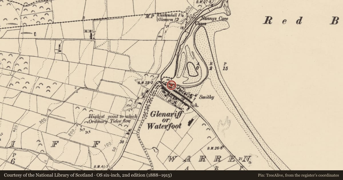 Ordnance Survey six-inch map, 2nd edition (1888–1915) covering the location of 2-12 Main Street (N), Causeway Coast and Glens, with a pin at the register's coordinates