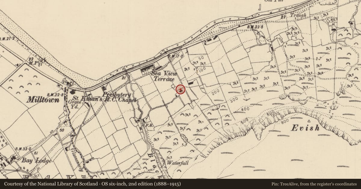 Ordnance Survey six-inch map, 2nd edition (1888–1915) covering the location of 176 Garron Road, Glenahilt, Causeway Coast and Glens, with a pin at the register's coordinates