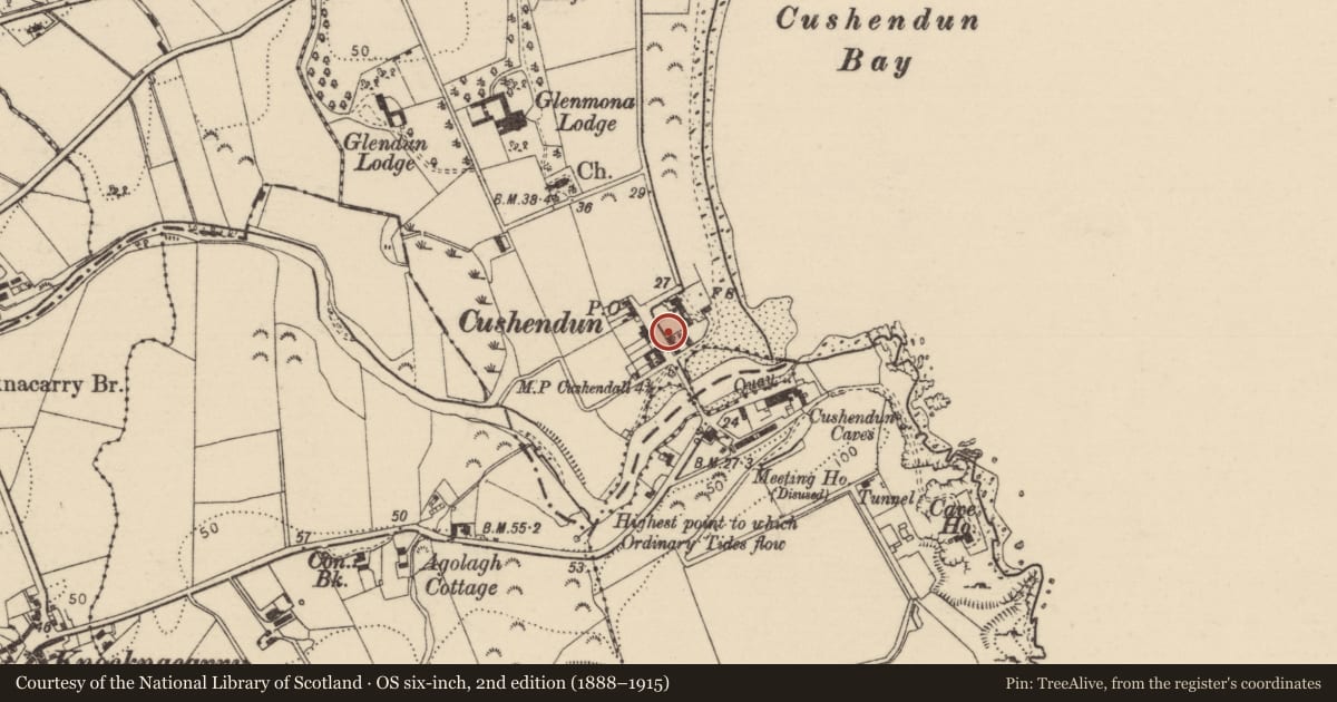 Ordnance Survey six-inch map, 2nd edition (1888–1915) covering the location of 3 Main Street, Causeway Coast and Glens, with a pin at the register's coordinates