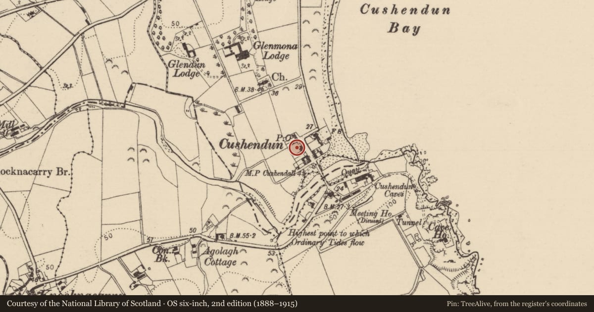 Ordnance Survey six-inch map, 2nd edition (1888–1915) covering the location of 4 The Square, Causeway Coast and Glens, with a pin at the register's coordinates