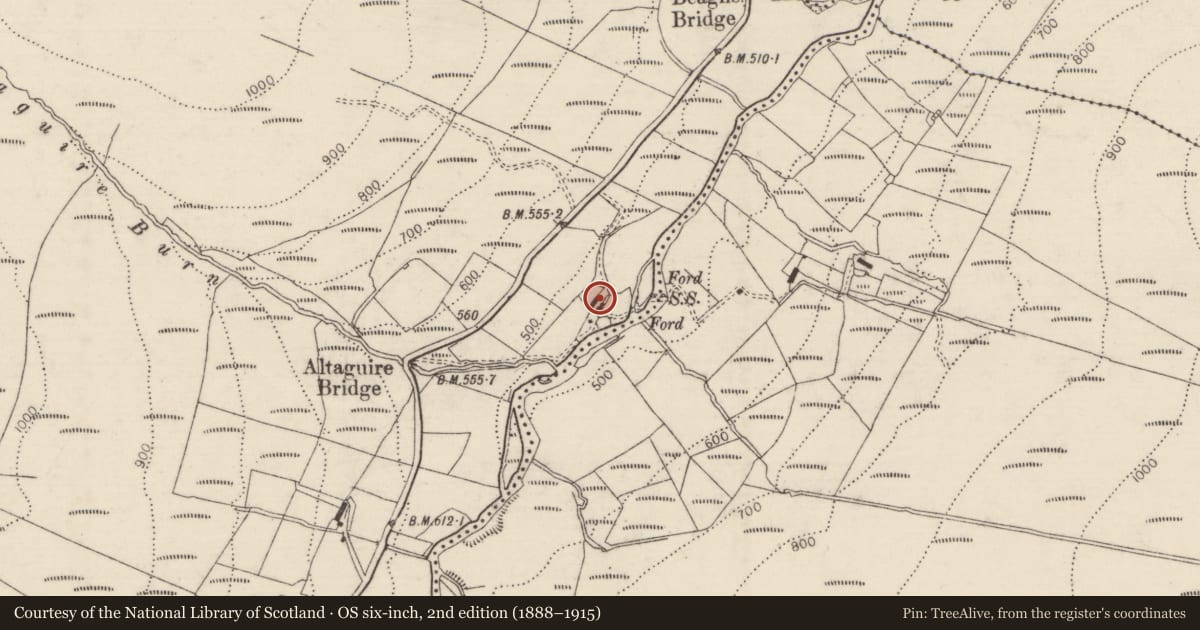 Ordnance Survey six-inch map, 2nd edition (1888–1915) covering the location of Glendun Road, Beaghs, Causeway Coast and Glens, with a pin at the register's coordinates