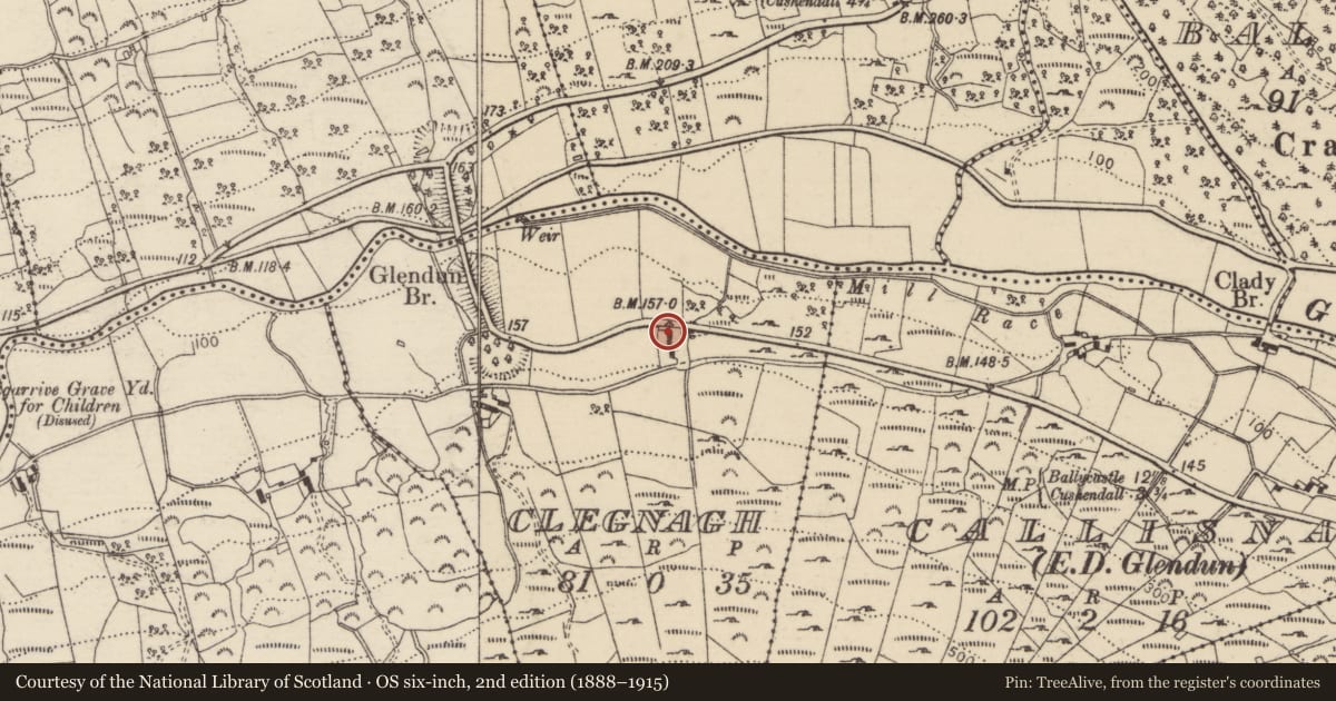 Ordnance Survey six-inch map, 2nd edition (1888–1915) covering the location of 140 Tromra Road, Clegnagh, Causeway Coast and Glens, with a pin at the register's coordinates