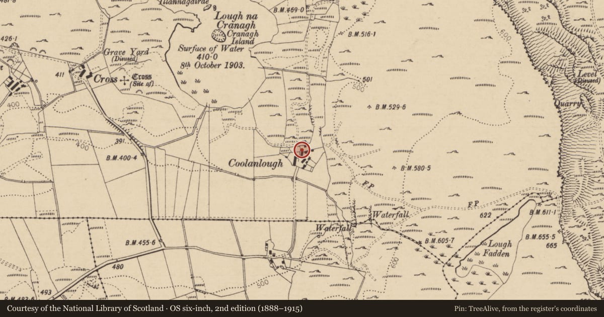 Ordnance Survey six-inch map, 2nd edition (1888–1915) covering the location of 40 Fairhead Road, Cross, Causeway Coast and Glens, with a pin at the register's coordinates