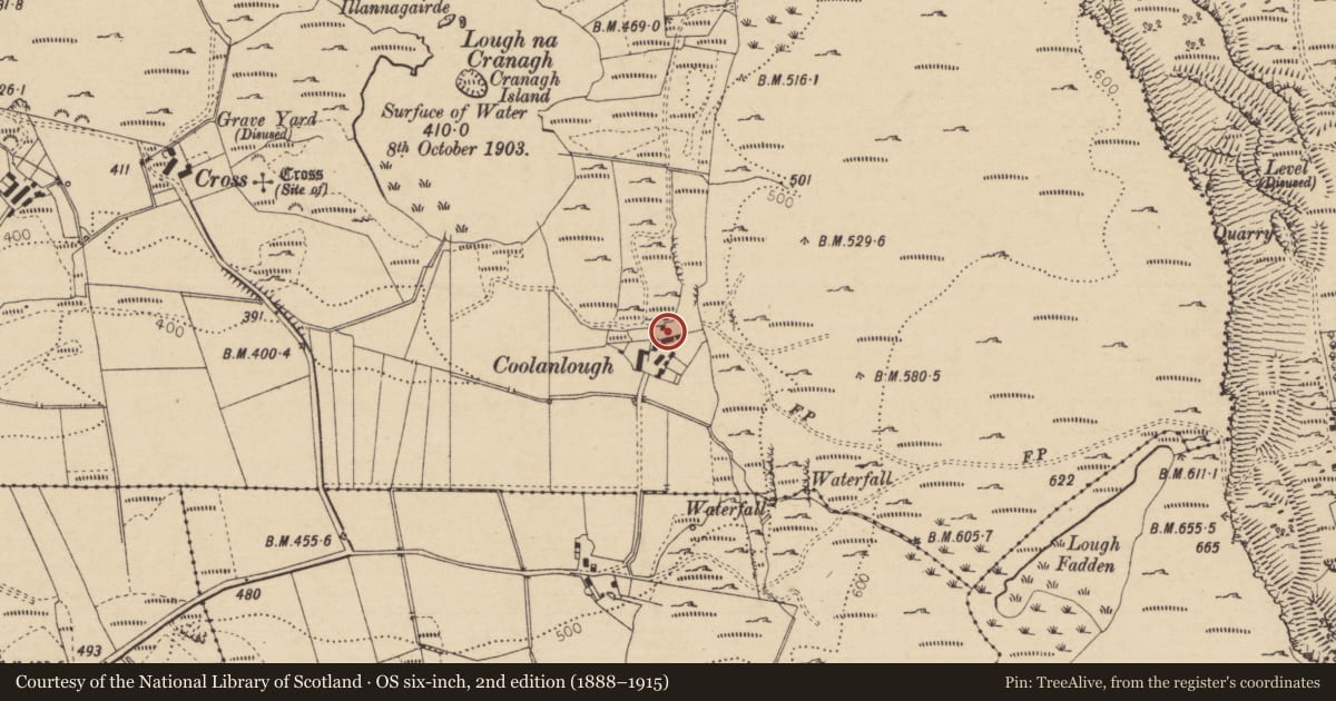 Ordnance Survey six-inch map, 2nd edition (1888–1915) covering the location of 41 Fairhead Road, Cross, Causeway Coast and Glens, with a pin at the register's coordinates