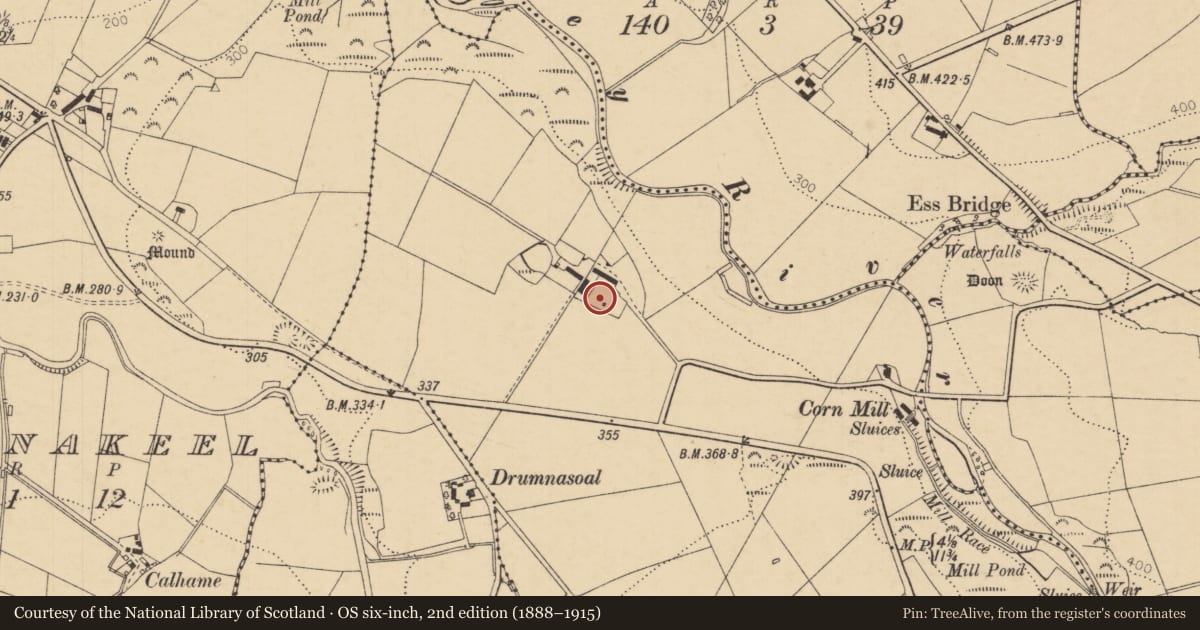 Ordnance Survey six-inch map, 2nd edition (1888–1915) covering the location of Carey House, Ballypatrick, with a pin at the register's coordinates