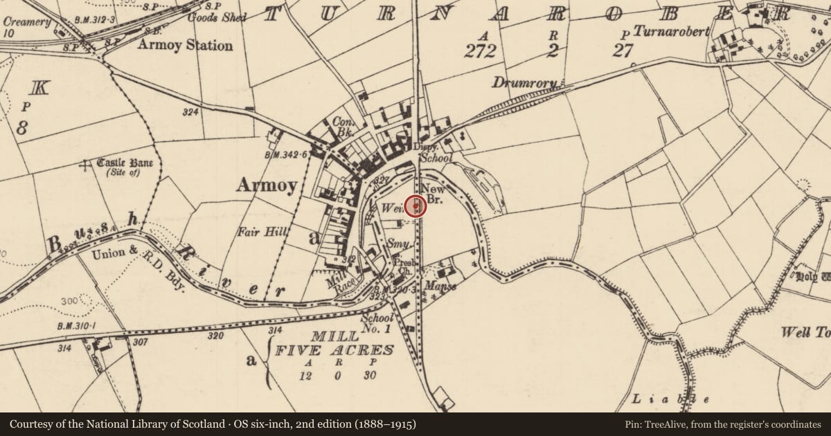 Ordnance Survey six-inch map, 2nd edition (1888–1915) covering the location of Pump, Causeway Coast and Glens, with a pin at the register's coordinates