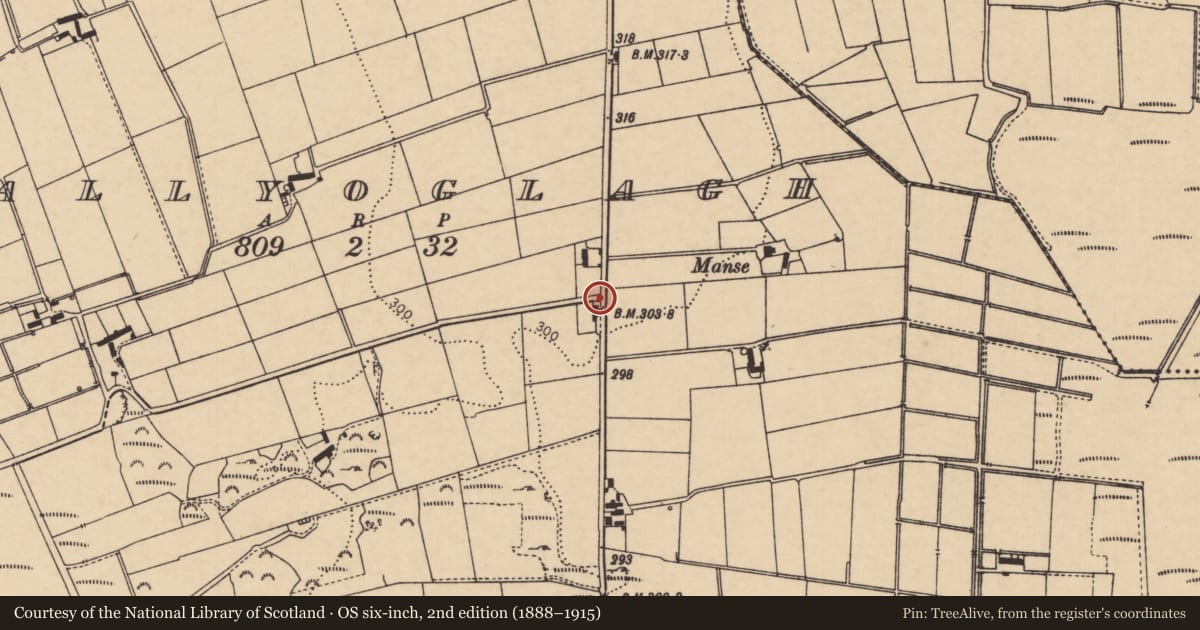 Ordnance Survey six-inch map, 2nd edition (1888–1915) covering the location of K6 Telephone Kiosk, Carncullagh Upper, with a pin at the register's coordinates