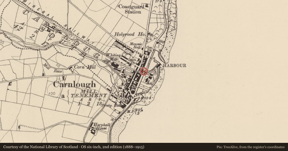 Ordnance Survey six-inch map, 2nd edition (1888–1915) covering the location of Bridge and steps, Carnlough South, Mid and East Antrim, with a pin at the register's coordinates