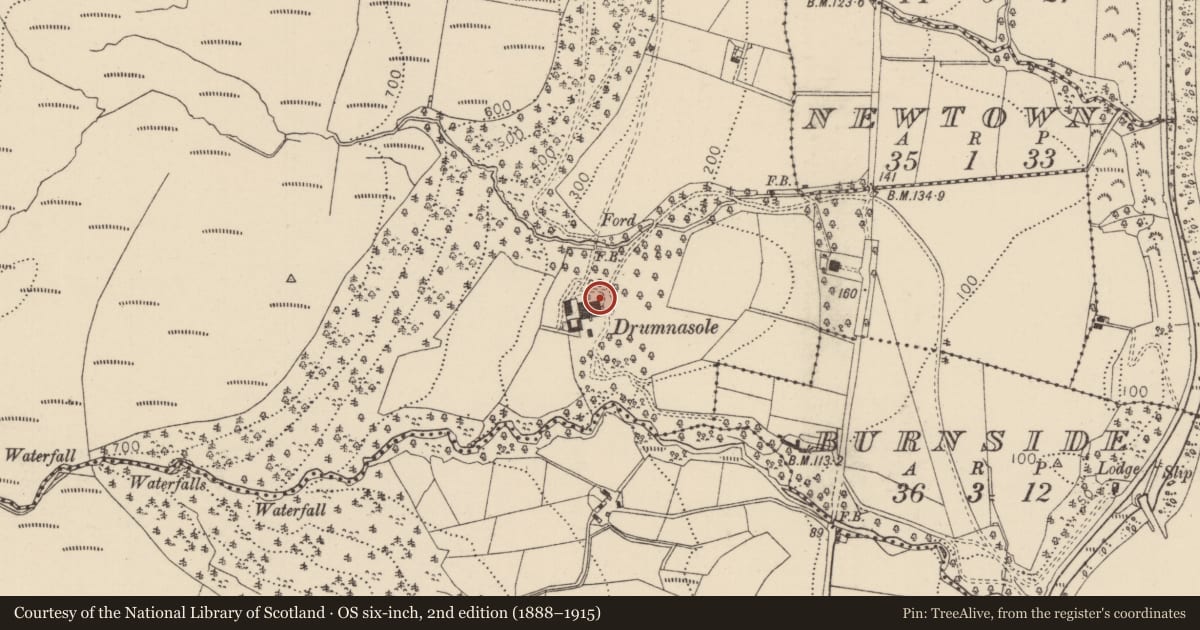 Ordnance Survey six-inch map, 2nd edition (1888–1915) covering the location of Drumnasole House, Mid and East Antrim, with a pin at the register's coordinates