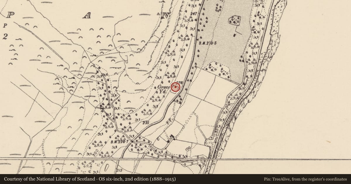 Ordnance Survey six-inch map, 2nd edition (1888–1915) covering the location of Graveyard, Nappan, Mid and East Antrim, with a pin at the register's coordinates