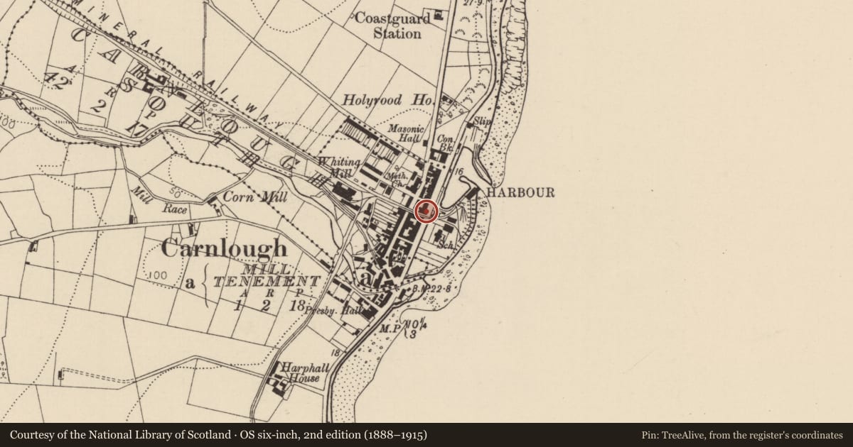 Ordnance Survey six-inch map, 2nd edition (1888–1915) covering the location of Telephone kiosk, Carnlough South, Mid and East Antrim, with a pin at the register's coordinates
