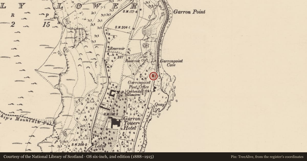 Ordnance Survey six-inch map, 2nd edition (1888–1915) covering the location of Telephone kiosk, Galboly Lower, Mid and East Antrim, with a pin at the register's coordinates