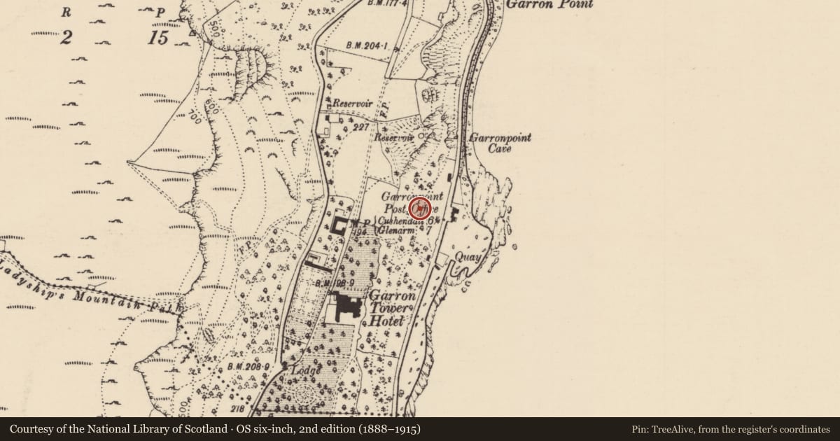 Ordnance Survey six-inch map, 2nd edition (1888–1915) covering the location of Former Telephone Exchange, Galboly Lower, Mid and East Antrim, with a pin at the register's coordinates