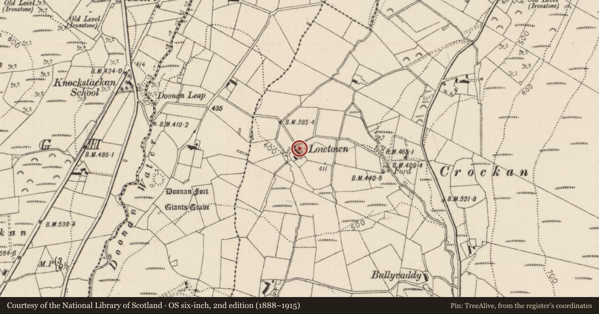 Ordnance Survey six-inch map, 2nd edition (1888–1915) covering the location of House near No 156 Ballymena Road, Ballyvaddy, Mid and East Antrim, with a pin at the register's coordinates