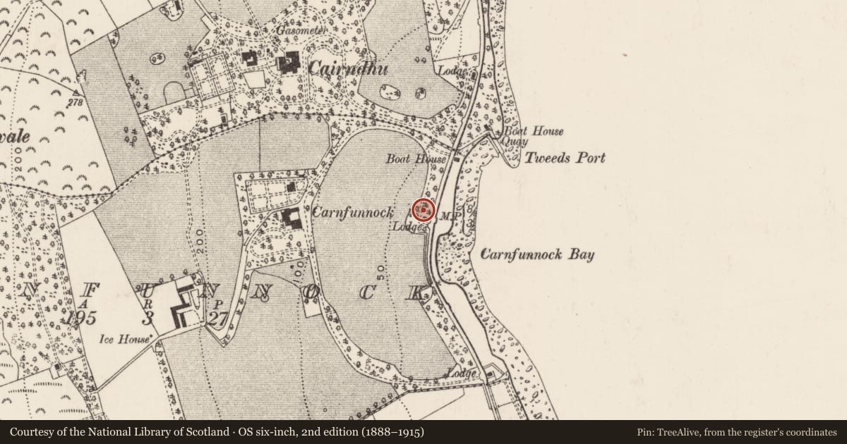 Ordnance Survey six-inch map, 2nd edition (1888–1915) covering the location of 184 Coast Road, Carnfunnock, Mid and East Antrim, with a pin at the register's coordinates
