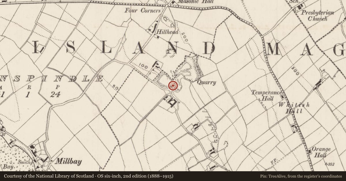 Ordnance Survey six-inch map, 2nd edition (1888–1915) covering the location of Rural Industry, Ballytober, Mid and East Antrim, with a pin at the register's coordinates