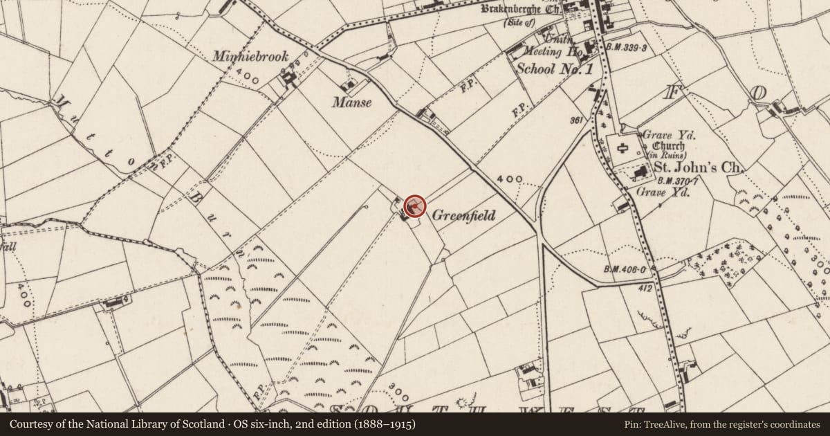 Ordnance Survey six-inch map, 2nd edition (1888–1915) covering the location of 14 Manse Road, South West Ballycarry, Mid and East Antrim, with a pin at the register's coordinates