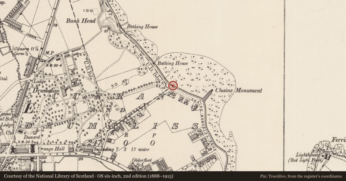 Ordnance Survey six-inch map, 2nd edition (1888–1915) covering the location of Hamilton Fountain, None, Mid and East Antrim, with a pin at the register's coordinates