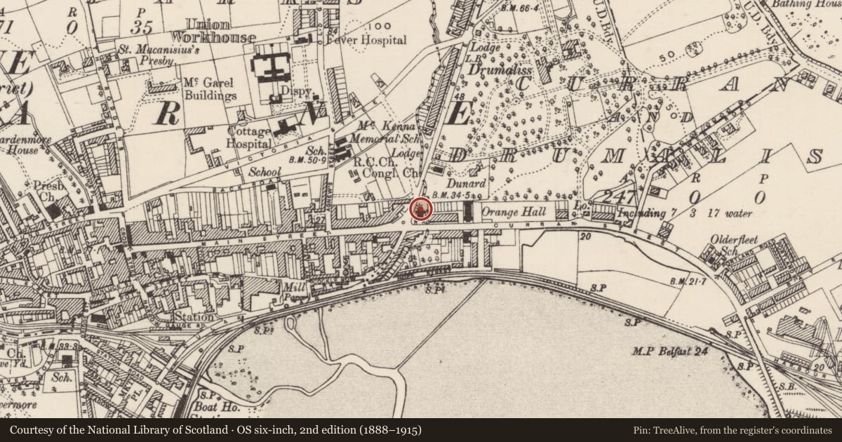 Ordnance Survey six-inch map, 2nd edition (1888–1915) covering the location of Methodist Church, None, Mid and East Antrim, with a pin at the register's coordinates