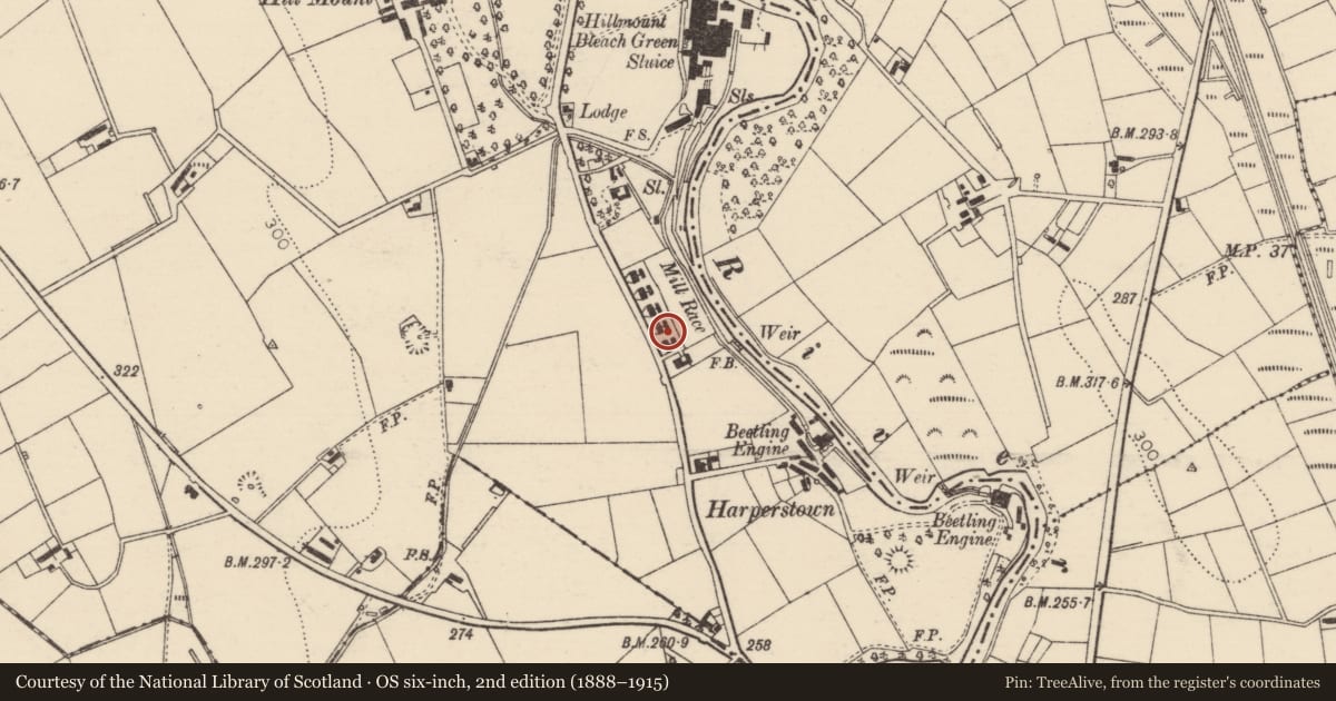 Ordnance Survey six-inch map, 2nd edition (1888–1915) covering the location of 37 Hillmount Road, Mid and East Antrim, with a pin at the register's coordinates