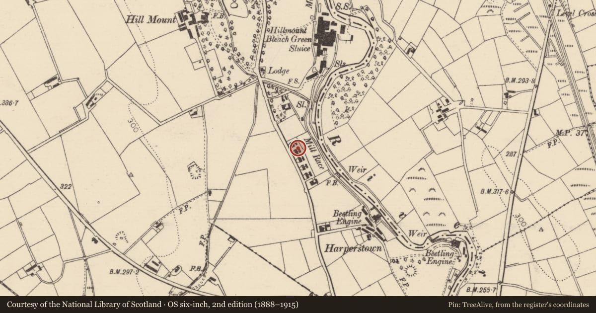 Ordnance Survey six-inch map, 2nd edition (1888–1915) covering the location of 47 Hillmount Road, Mid and East Antrim, with a pin at the register's coordinates