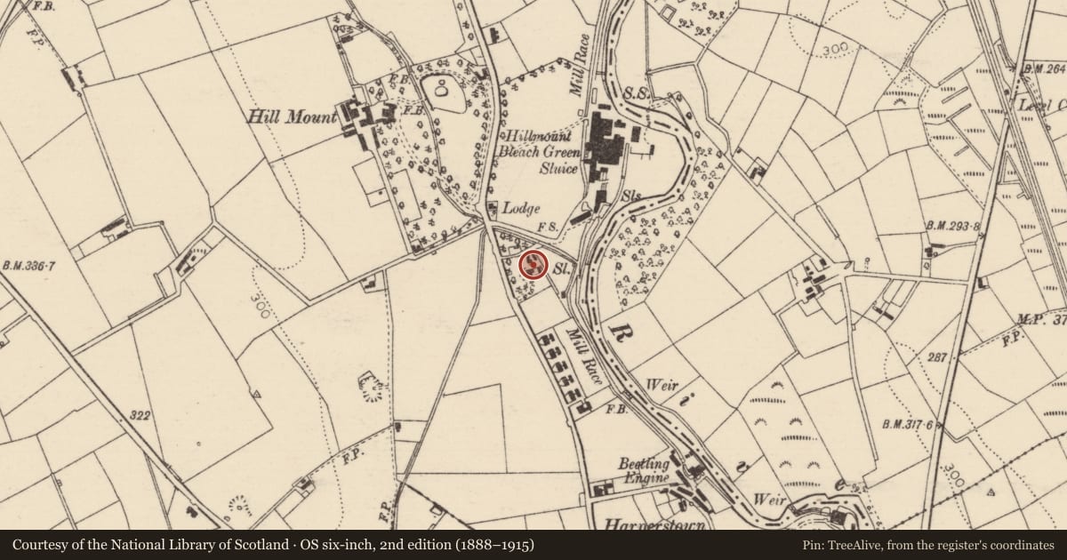 Ordnance Survey six-inch map, 2nd edition (1888–1915) covering the location of "KILCONWAY", Mid and East Antrim, with a pin at the register's coordinates