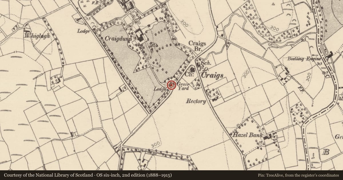 Ordnance Survey six-inch map, 2nd edition (1888–1915) covering the location of Gates/Screens/Lodges, Mid and East Antrim, with a pin at the register's coordinates