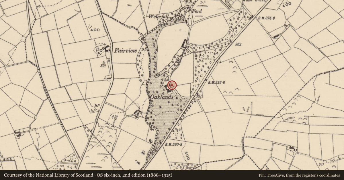 Ordnance Survey six-inch map, 2nd edition (1888–1915) covering the location of 20 Cloneytrace Road, Ballymena, Mid and East Antrim, with a pin at the register's coordinates