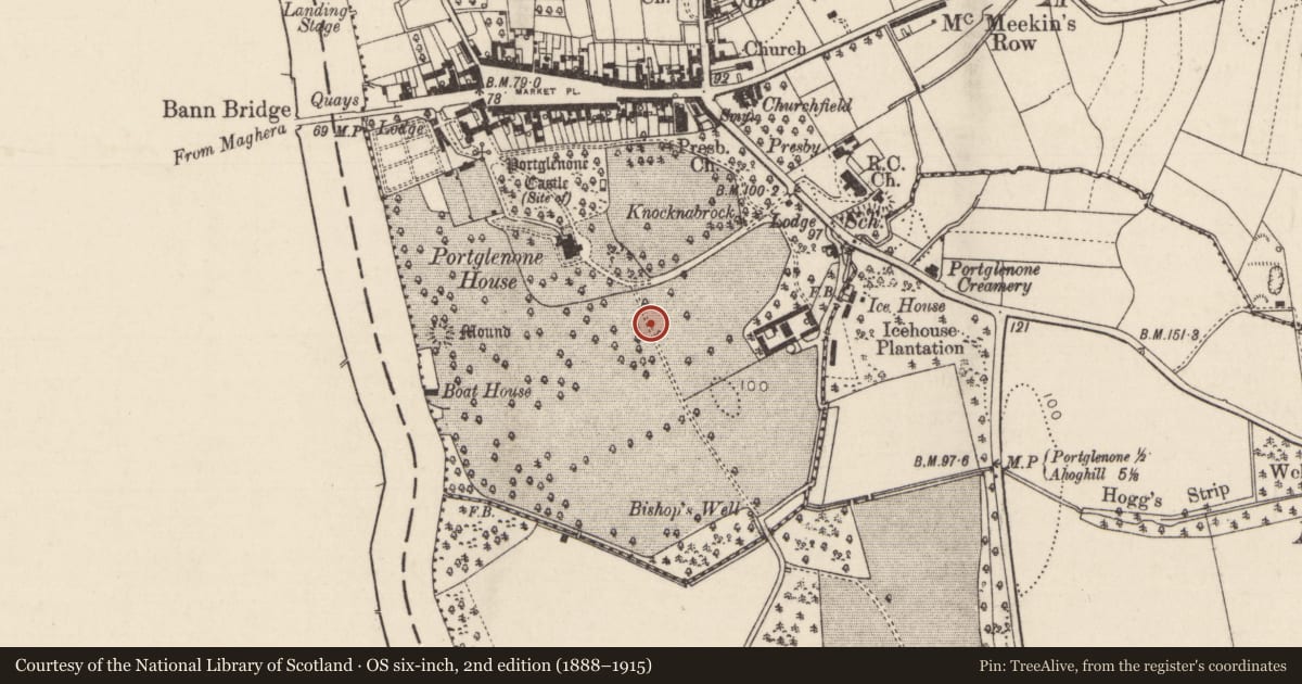 Ordnance Survey six-inch map, 2nd edition (1888–1915) covering the location of Our Lady Of Bethlehem Abbey, Mid and East Antrim, with a pin at the register's coordinates