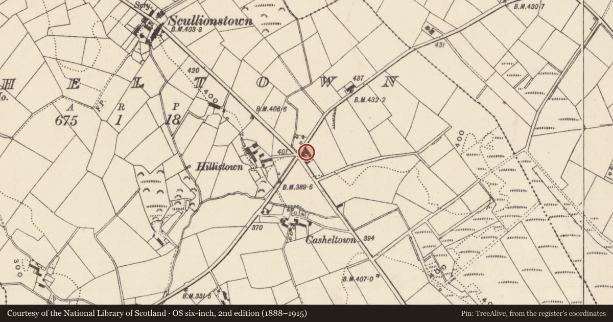 Ordnance Survey six-inch map, 2nd edition (1888–1915) covering the location of 60 Carnearney Road, Casheltown, Mid and East Antrim, with a pin at the register's coordinates