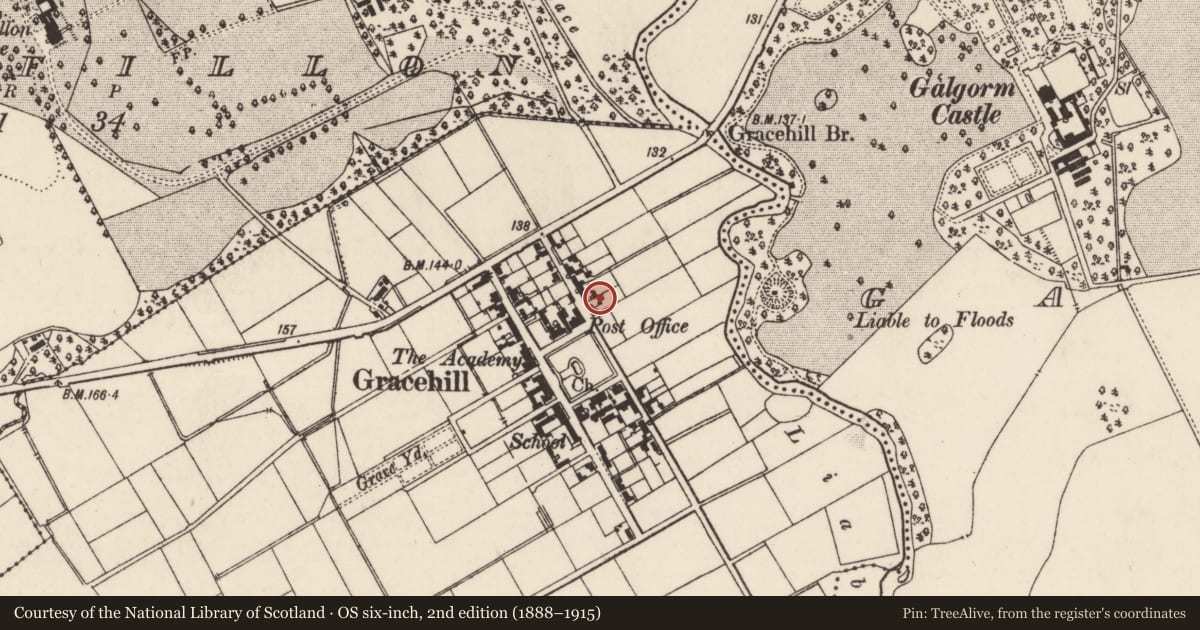 Ordnance Survey six-inch map, 2nd edition (1888–1915) covering the location of 24 Cennick Road, Mid and East Antrim, with a pin at the register's coordinates