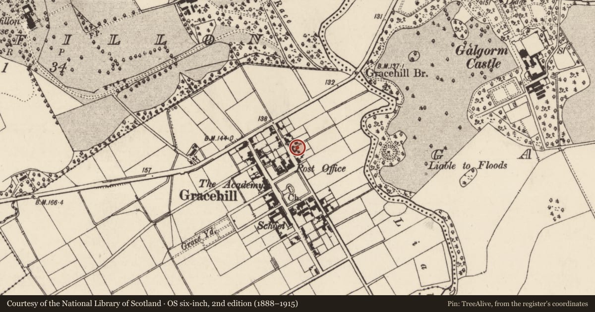 Ordnance Survey six-inch map, 2nd edition (1888–1915) covering the location of 22 Cennick Road, Mid and East Antrim, with a pin at the register's coordinates
