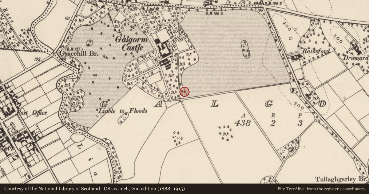 Ordnance Survey six-inch map, 2nd edition (1888–1915) covering the location of GATEKEEPER/Head Ploughman'S House, Mid and East Antrim, with a pin at the register's coordinates