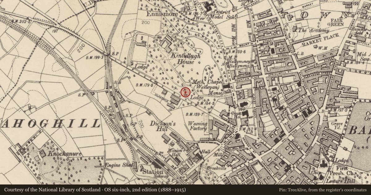 Ordnance Survey six-inch map, 2nd edition (1888–1915) covering the location of Lodge And Gates At St.louis Convent, Mid and East Antrim, with a pin at the register's coordinates