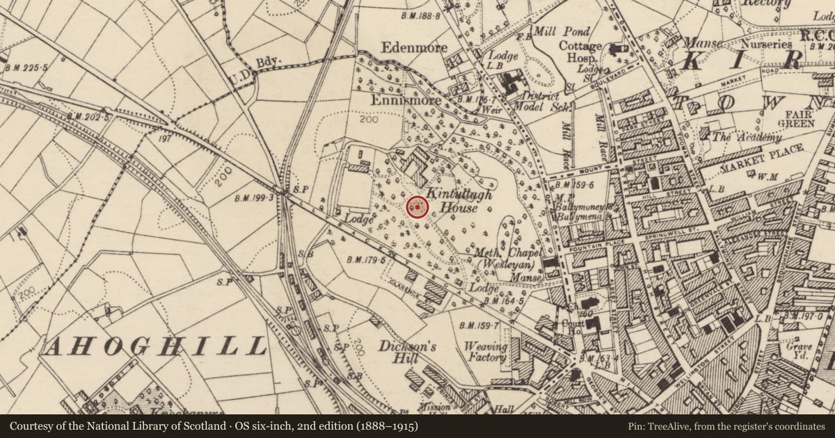 Ordnance Survey six-inch map, 2nd edition (1888–1915) covering the location of St.louis Convent, Mid and East Antrim, with a pin at the register's coordinates