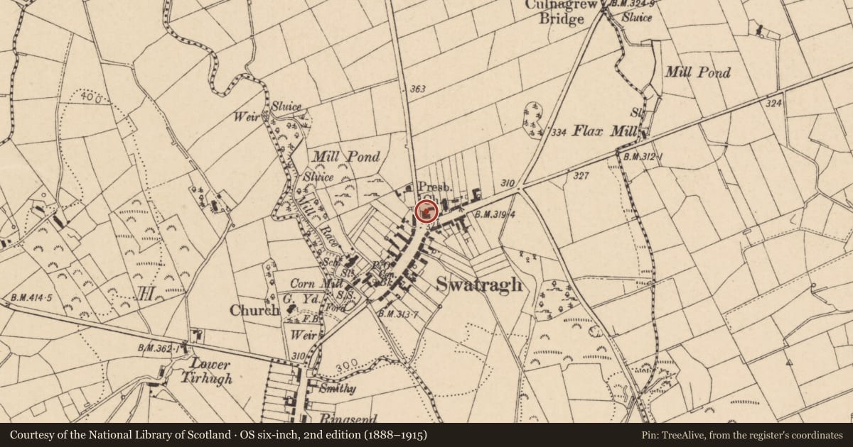 Ordnance Survey six-inch map, 2nd edition (1888–1915) covering the location of The Rafters Bar, Mid Ulster, with a pin at the register's coordinates