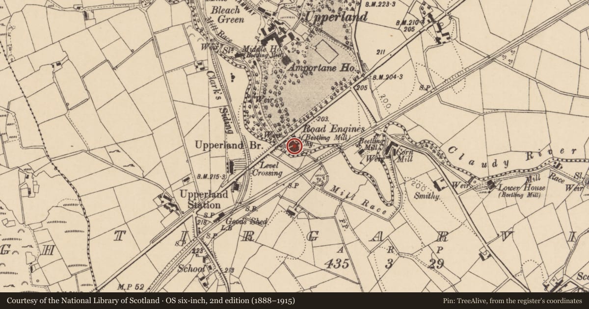 Ordnance Survey six-inch map, 2nd edition (1888–1915) covering the location of Road Engines Beetling Mill, Upperland, with a pin at the register's coordinates