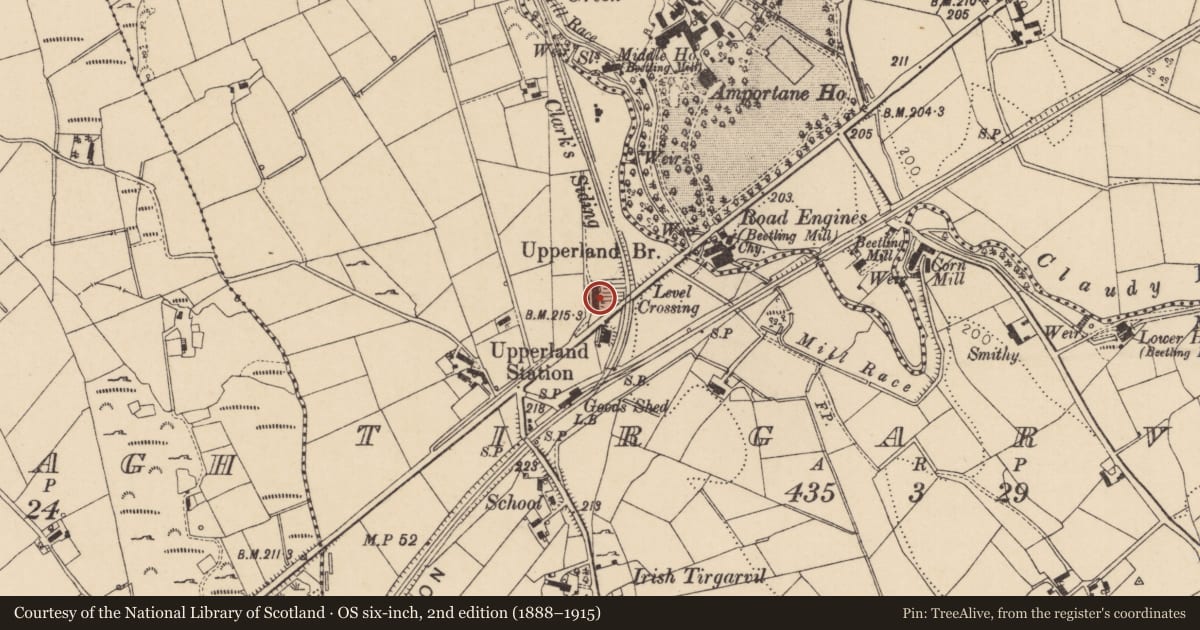 Ordnance Survey six-inch map, 2nd edition (1888–1915) covering the location of 1 Boyne Row, Mid Ulster, with a pin at the register's coordinates