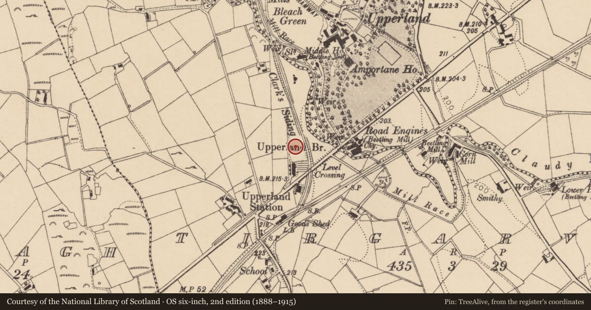 Ordnance Survey six-inch map, 2nd edition (1888–1915) covering the location of 13 Boyne Row, Mid Ulster, with a pin at the register's coordinates