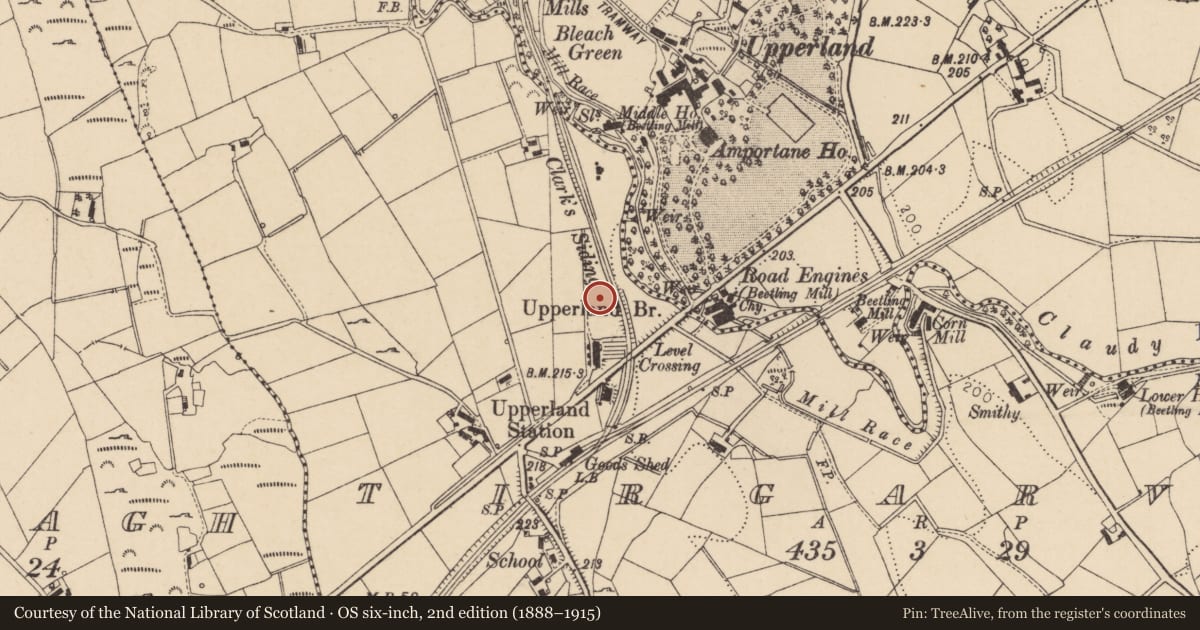 Ordnance Survey six-inch map, 2nd edition (1888–1915) covering the location of 15 Boyne Row, Mid Ulster, with a pin at the register's coordinates