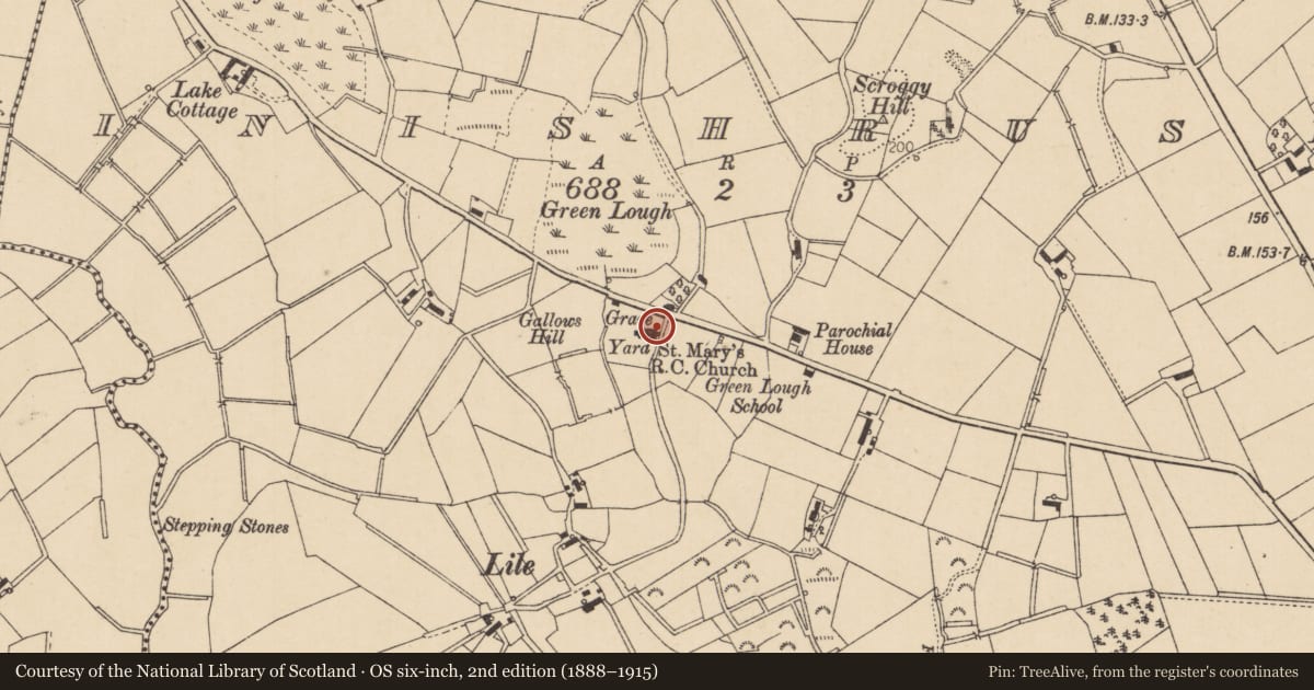 Ordnance Survey six-inch map, 2nd edition (1888–1915) covering the location of St. Mary'S R C CHURCH, Mid Ulster, with a pin at the register's coordinates