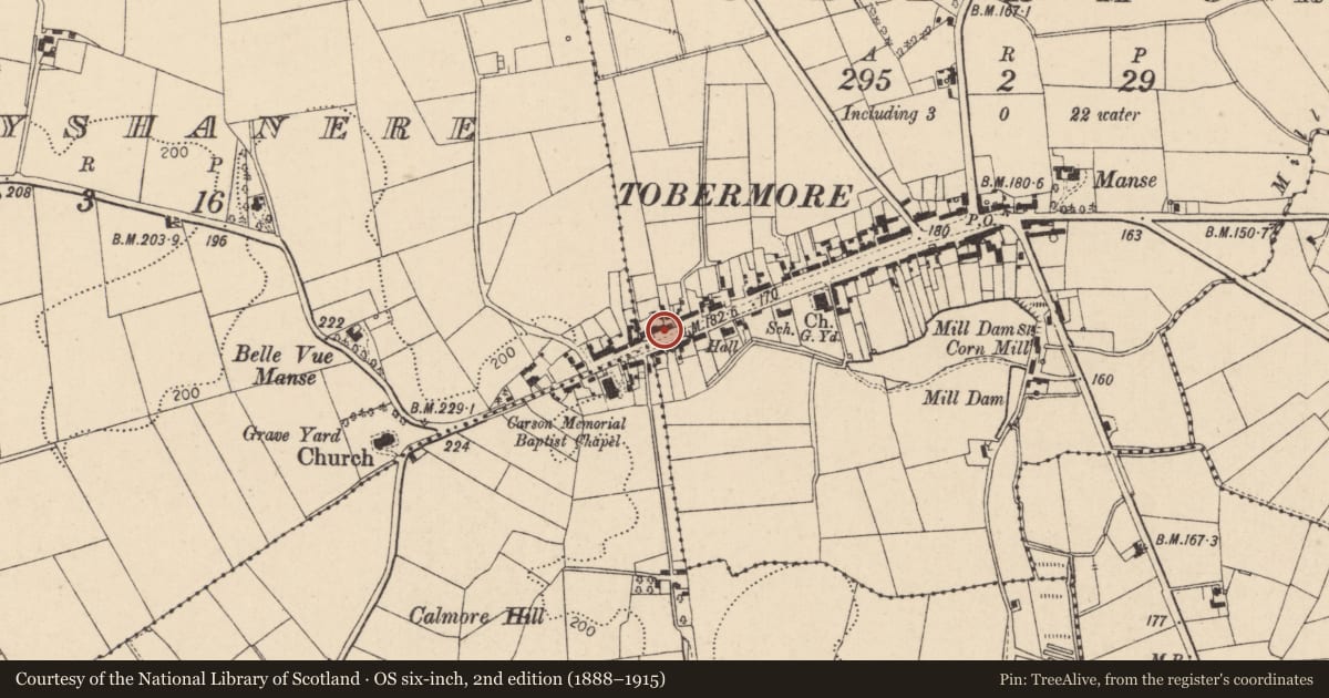 Ordnance Survey six-inch map, 2nd edition (1888–1915) covering the location of Pump, Tobermore, Mid Ulster, with a pin at the register's coordinates