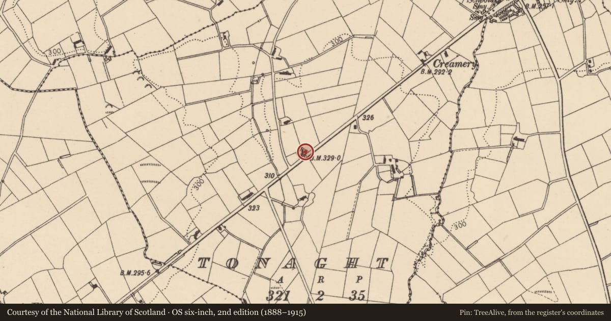 Ordnance Survey six-inch map, 2nd edition (1888–1915) covering the location of 39 Sixtowns Road, Tonaght, Mid Ulster, with a pin at the register's coordinates