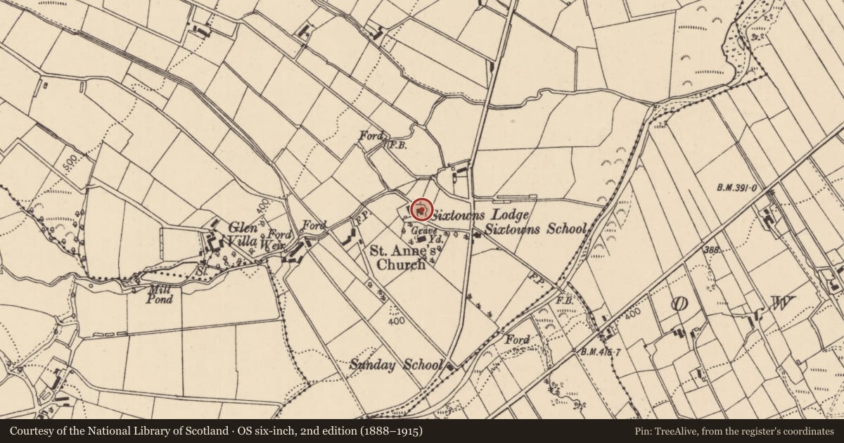 Ordnance Survey six-inch map, 2nd edition (1888–1915) covering the location of Sixtowns Lodge, Mid Ulster, with a pin at the register's coordinates