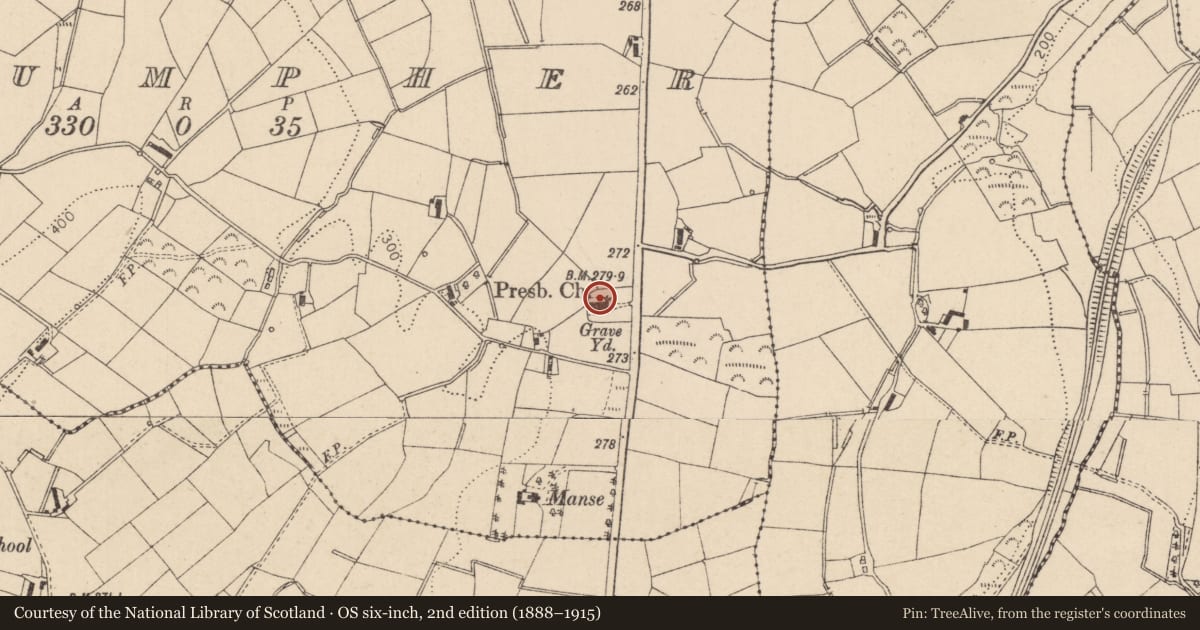 Ordnance Survey six-inch map, 2nd edition (1888–1915) covering the location of Lecumpher Presbyterian Church, Mid Ulster, with a pin at the register's coordinates