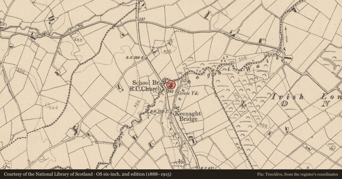 Ordnance Survey six-inch map, 2nd edition (1888–1915) covering the location of St. Patrick'S R C CHURCH, Mid Ulster, with a pin at the register's coordinates
