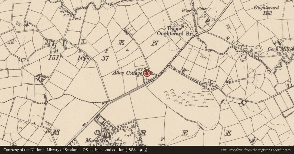 Ordnance Survey six-inch map, 2nd edition (1888–1915) covering the location of Allen Cottage, 22 Oughterard Road, BT70 3HT, Mid Ulster, with a pin at the register's coordinates