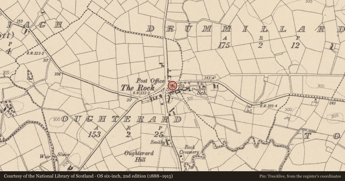 Ordnance Survey six-inch map, 2nd edition (1888–1915) covering the location of Telephone Kiosk, Rockdale Road, The Rock, Co Tyrone, Mid Ulster, with a pin at the register's coordinates